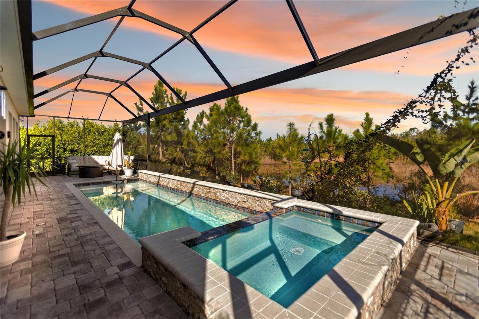 heated pool with spa