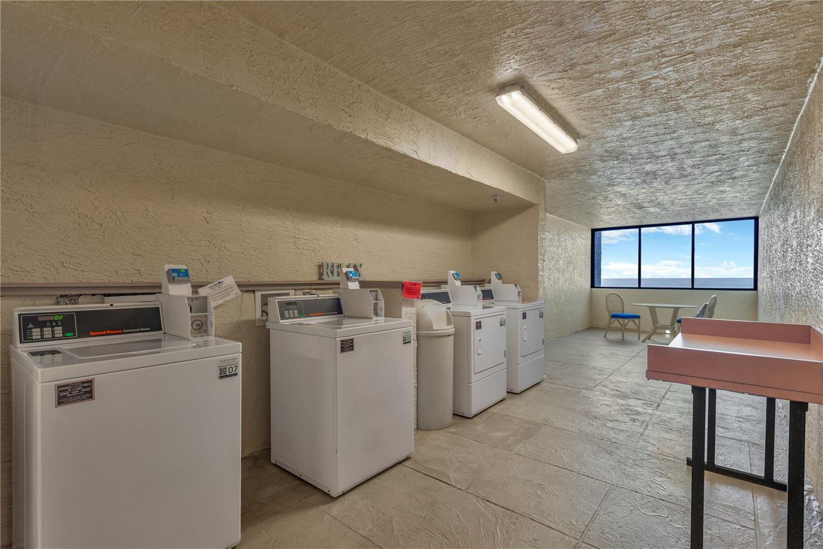 Washer & dryers are located just off the elevator to the 4th floor.