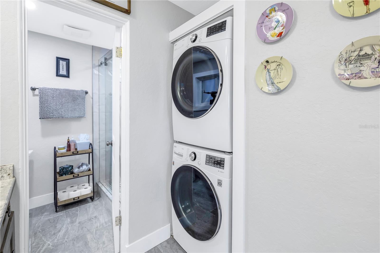 MASTER BATHROOM - LG THIN Q washer dryer