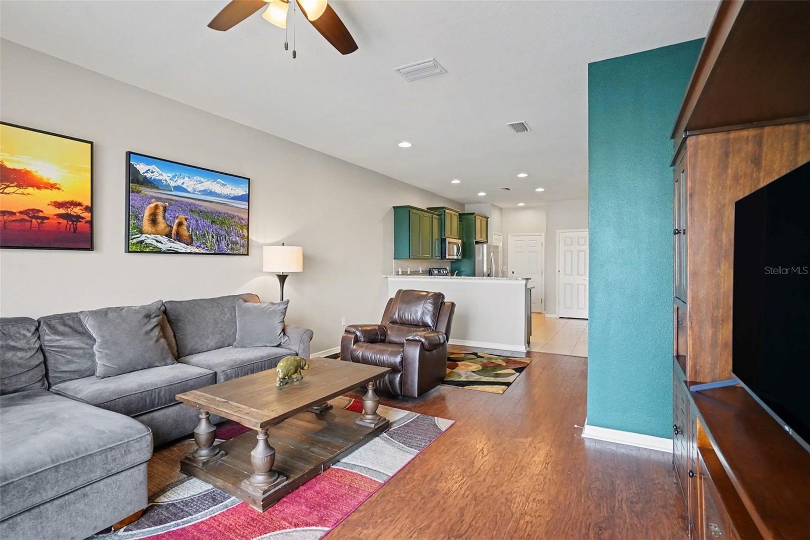 View from living room to kitchen