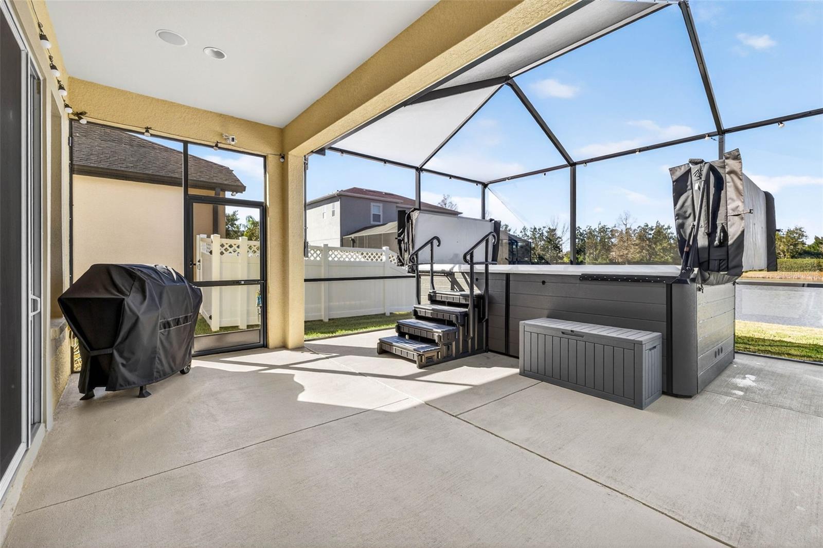 Screened in with pond views