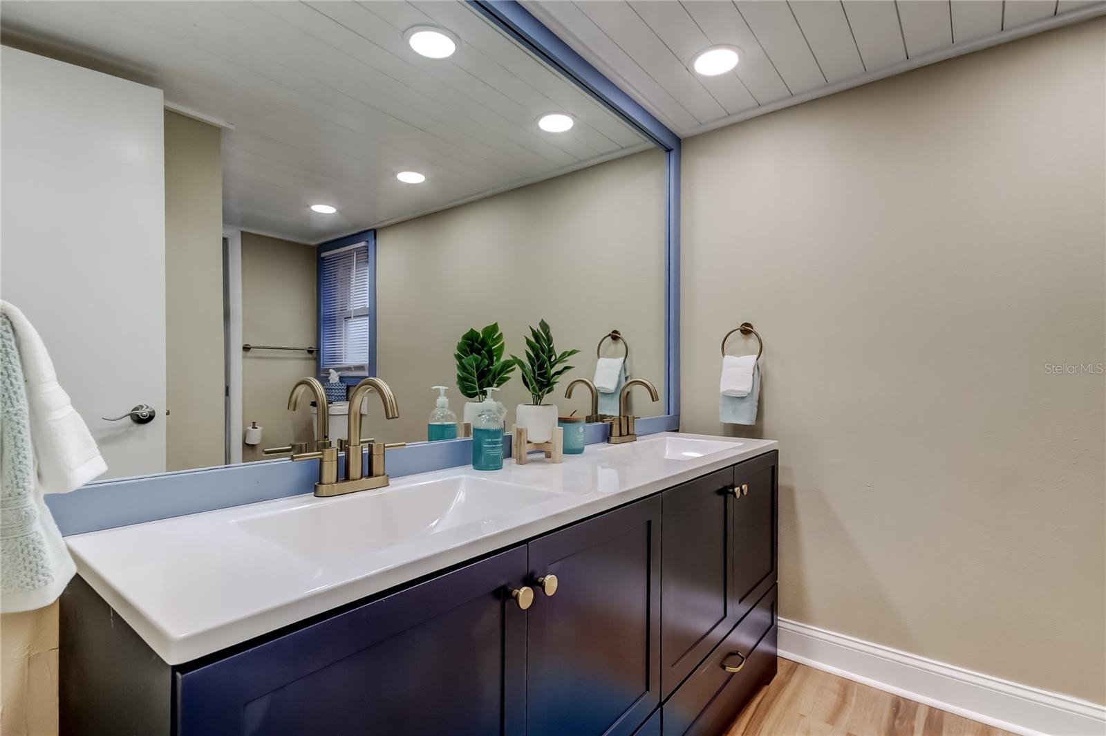 58. Brand New Solid Wood Navy Blue Dual Sink Vanity w Gold Accent Hardware!!