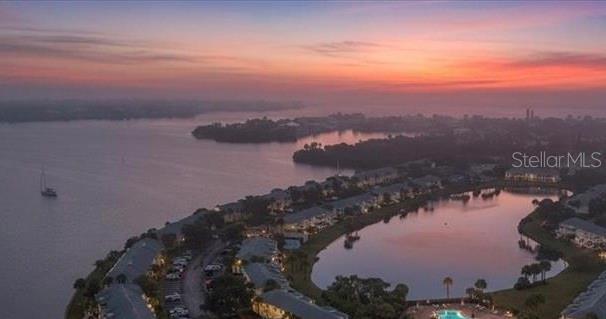 Drone view at sunrise of Waterside North