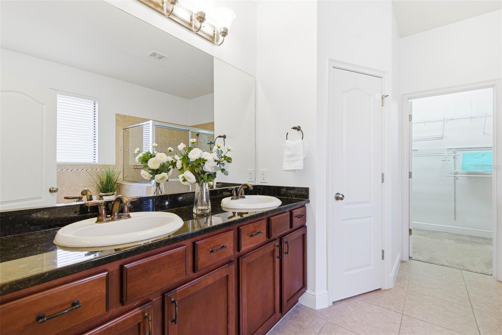 Primary En-suite Dual Sink Vanity-Granite Countertops