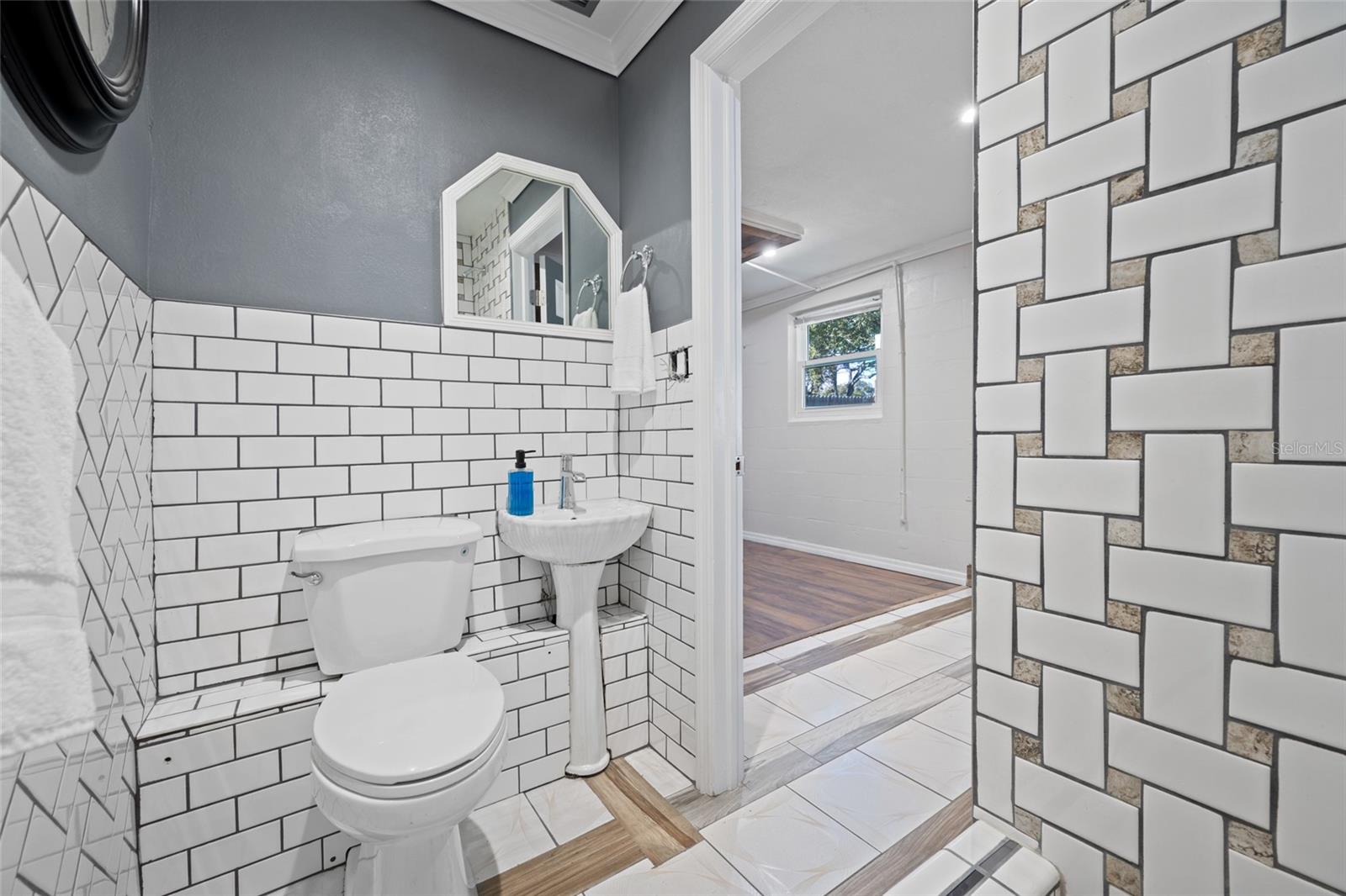 Primary Bathroom in Converted Garage Space for Primary Bedroom or In Law Suite.
