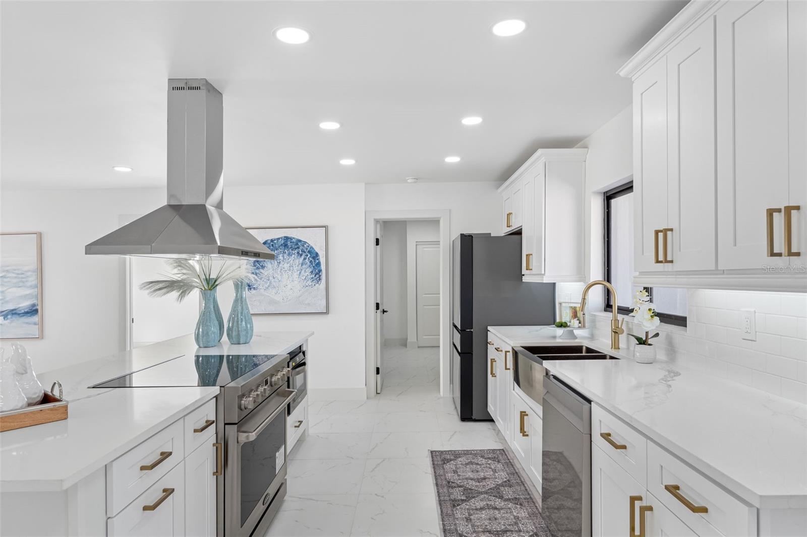 Plenty of cabinets for storage.