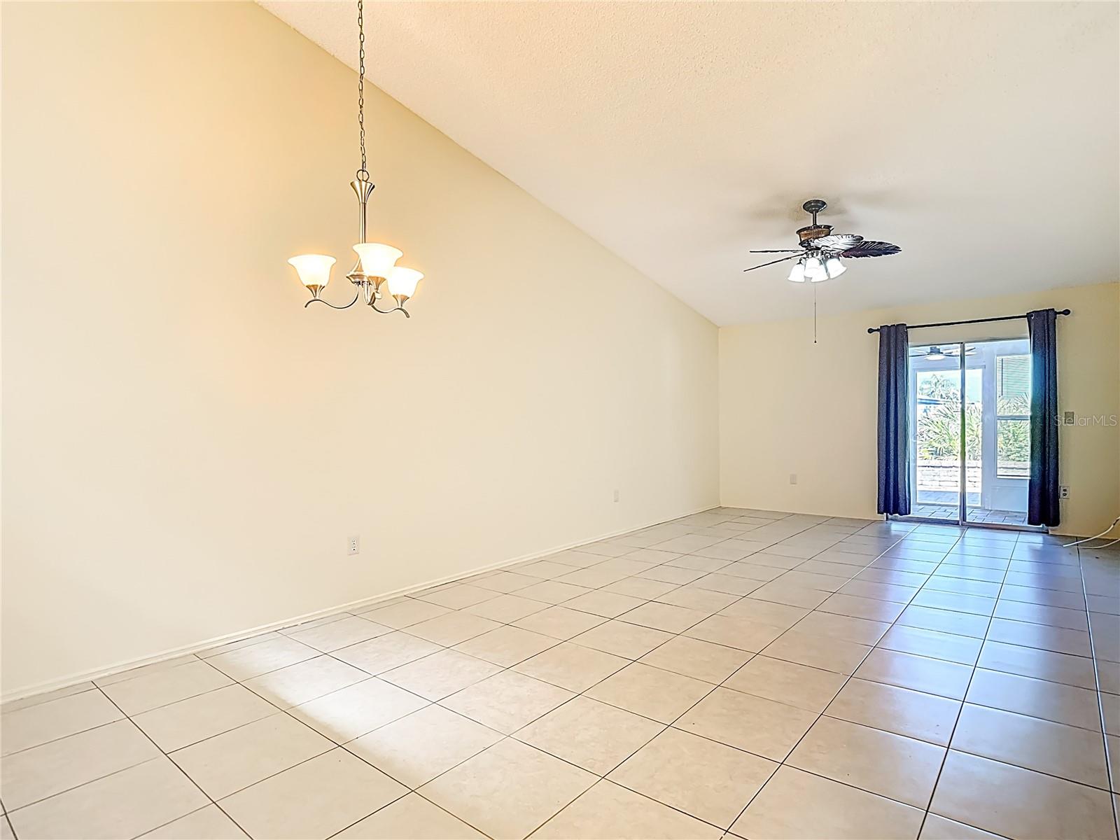 Vaulted ceilings and designer fan in Great Room!
