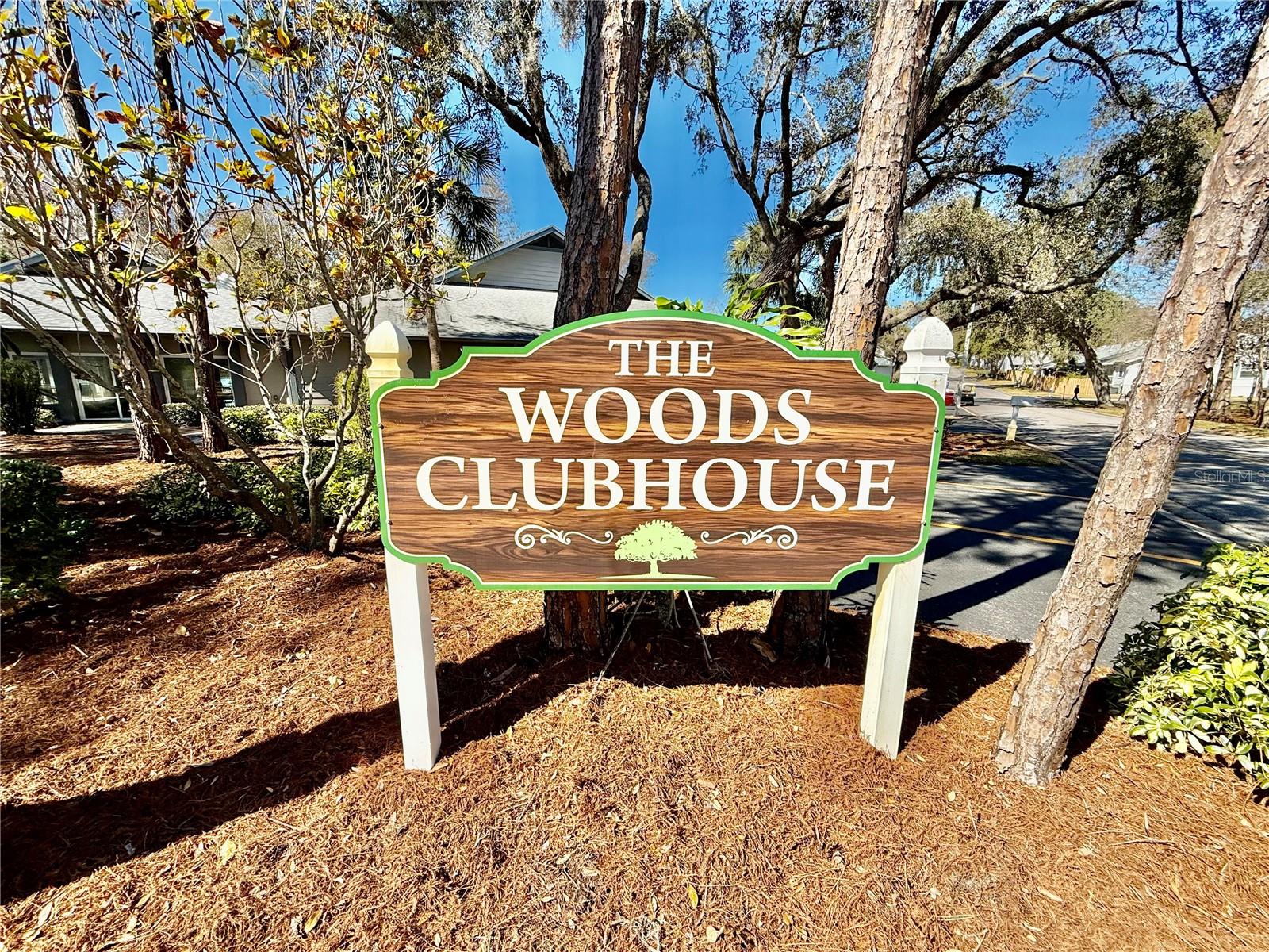 The Woods Clubhouse sign!