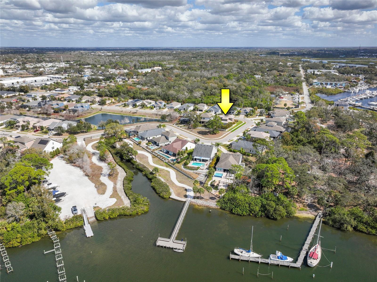 Home in relation to Community Dock and waterfront