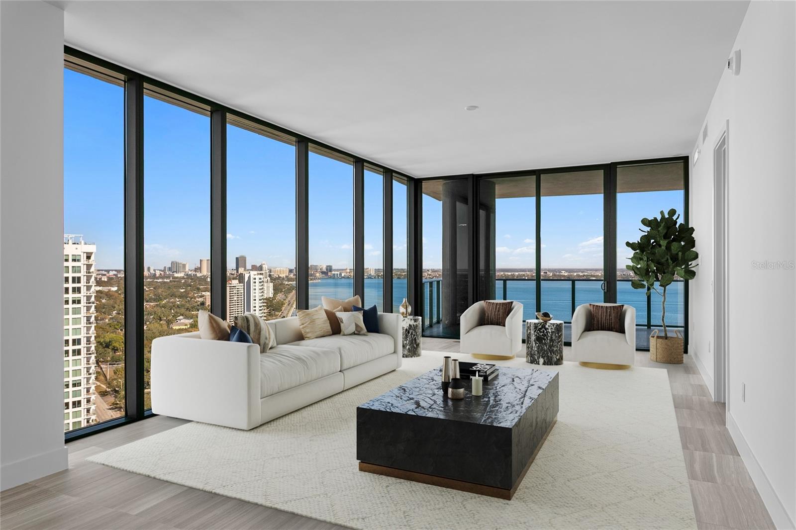 Living Room with stunning Bay views