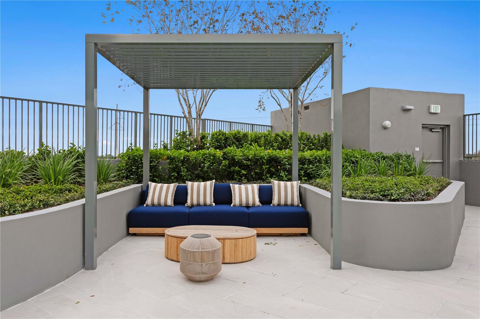 Private cabanas and shaded lounge areas