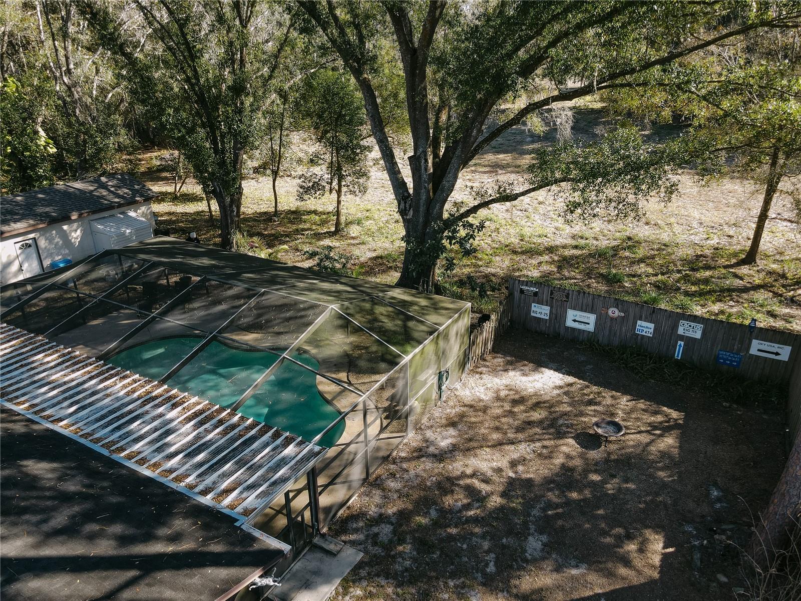 Drone Shot, Aerial of the Pool Enclosure & Backyard