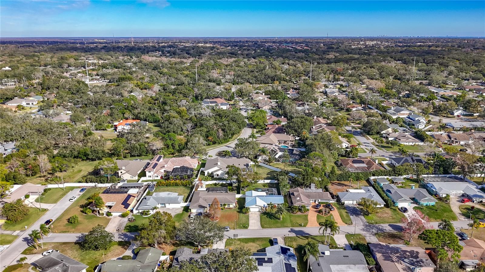 Aerial view above home looking toward Tampa Bay.