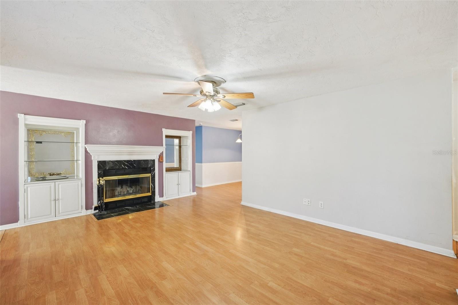 Living Room with wood-burning fireplace
