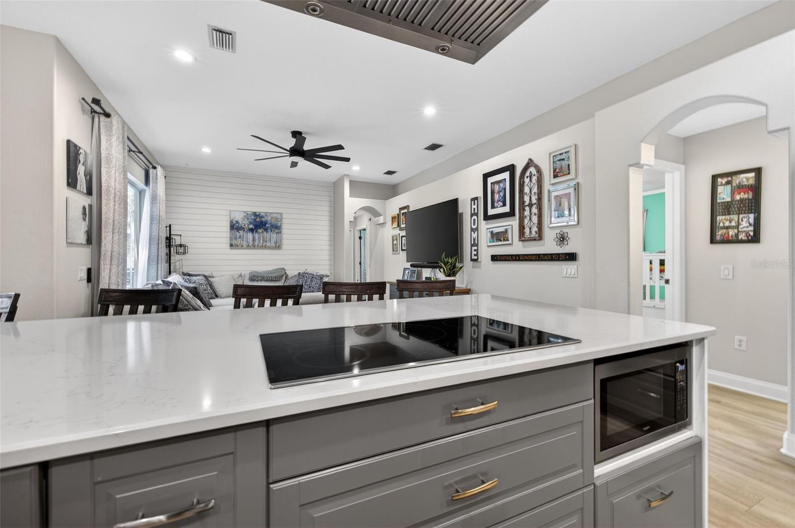 Kitchen Island with Built In Stove Top, Range Hood, and Microwave