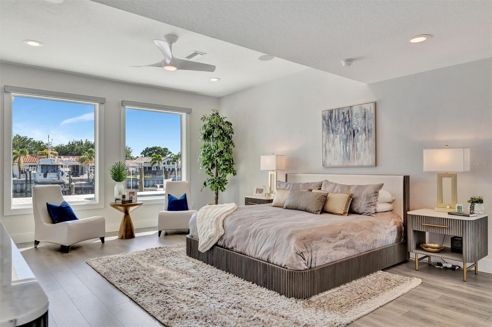 Primary bedroom with water views