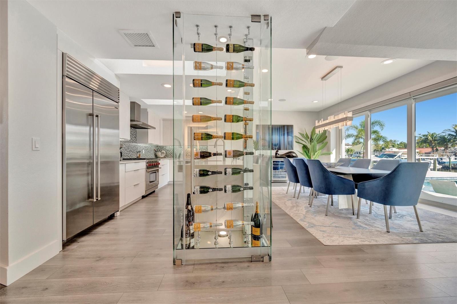 Custom built champagne or wine wall.