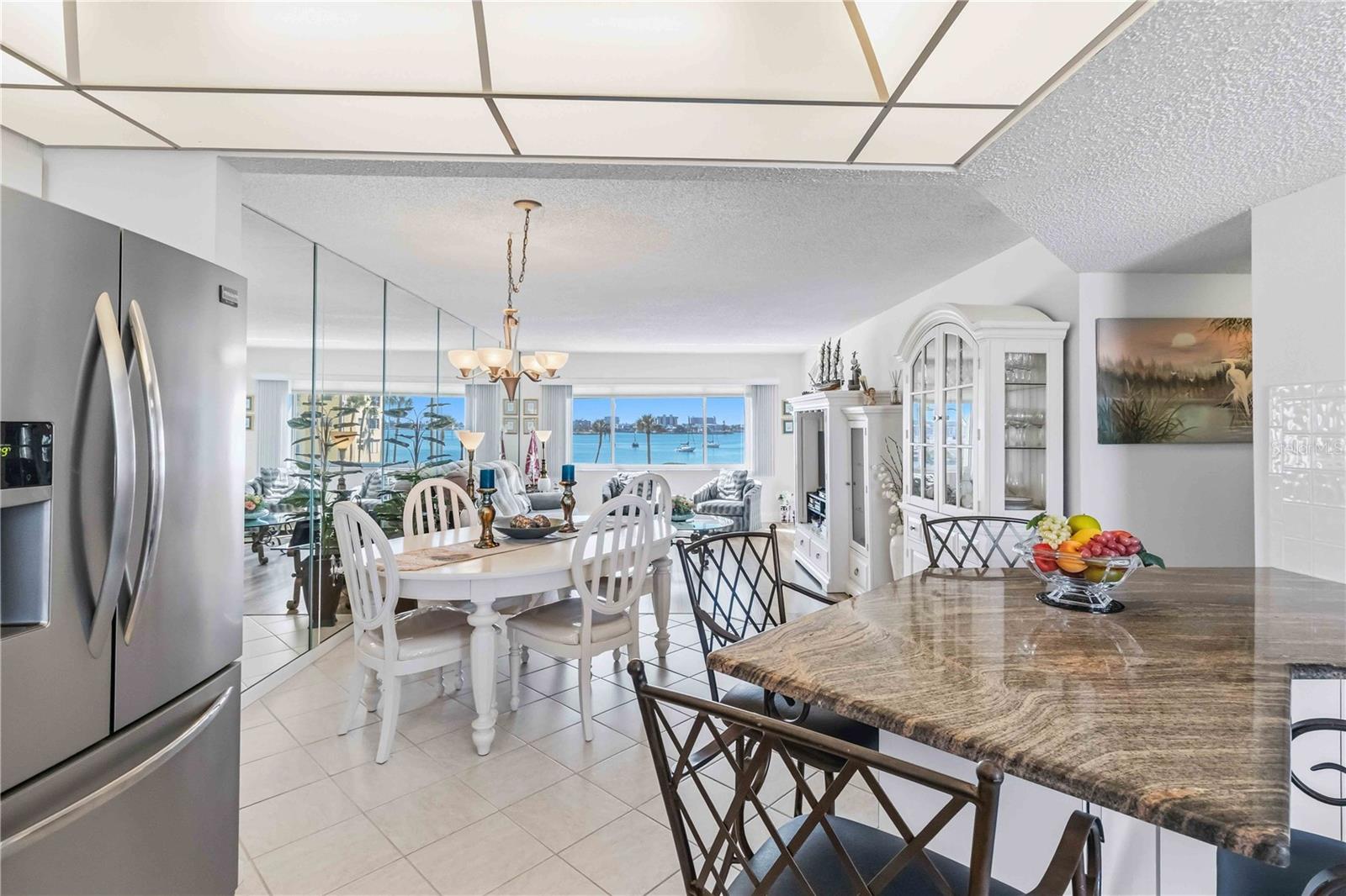 Kitchen opens up to dining area!