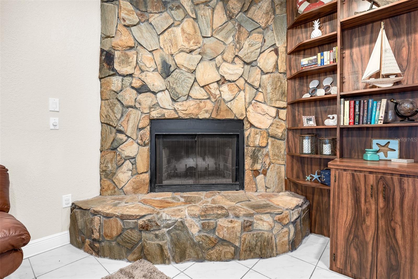 Wood burning fireplace