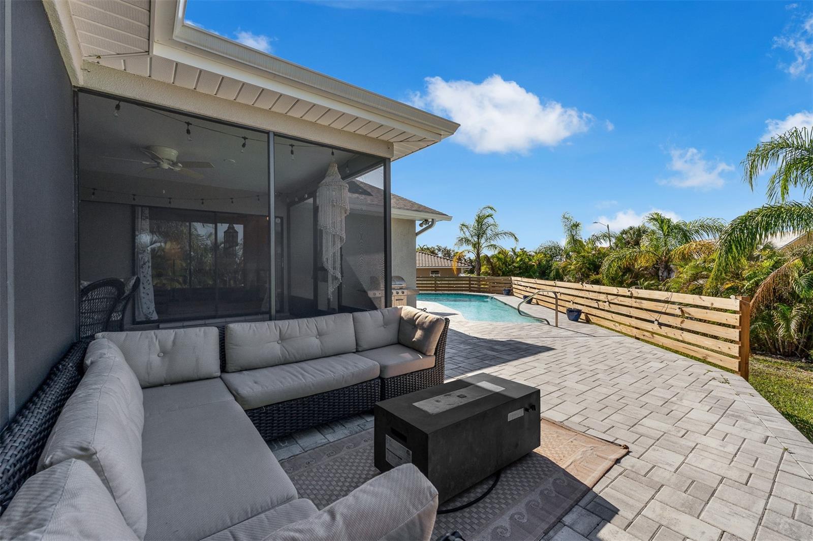 Open pool deck area. Great for entertaining. Fenced in yard and privacy deck fencing for pool deck.