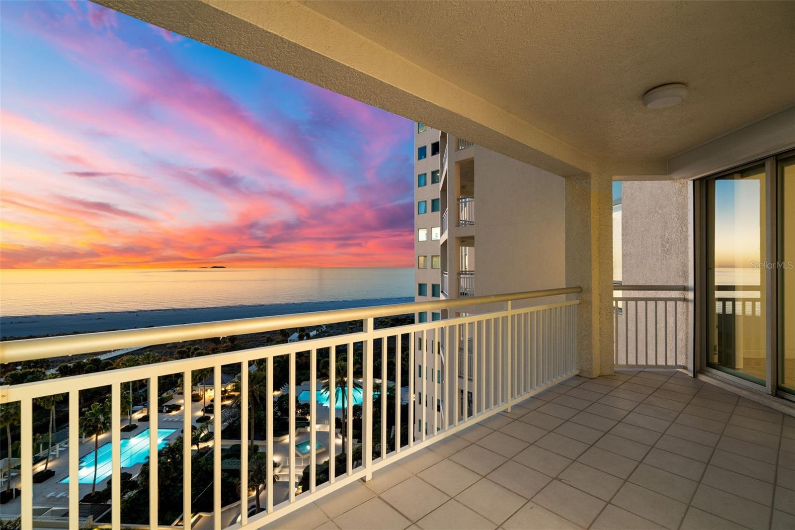 Balcony with a beautiful sunset view