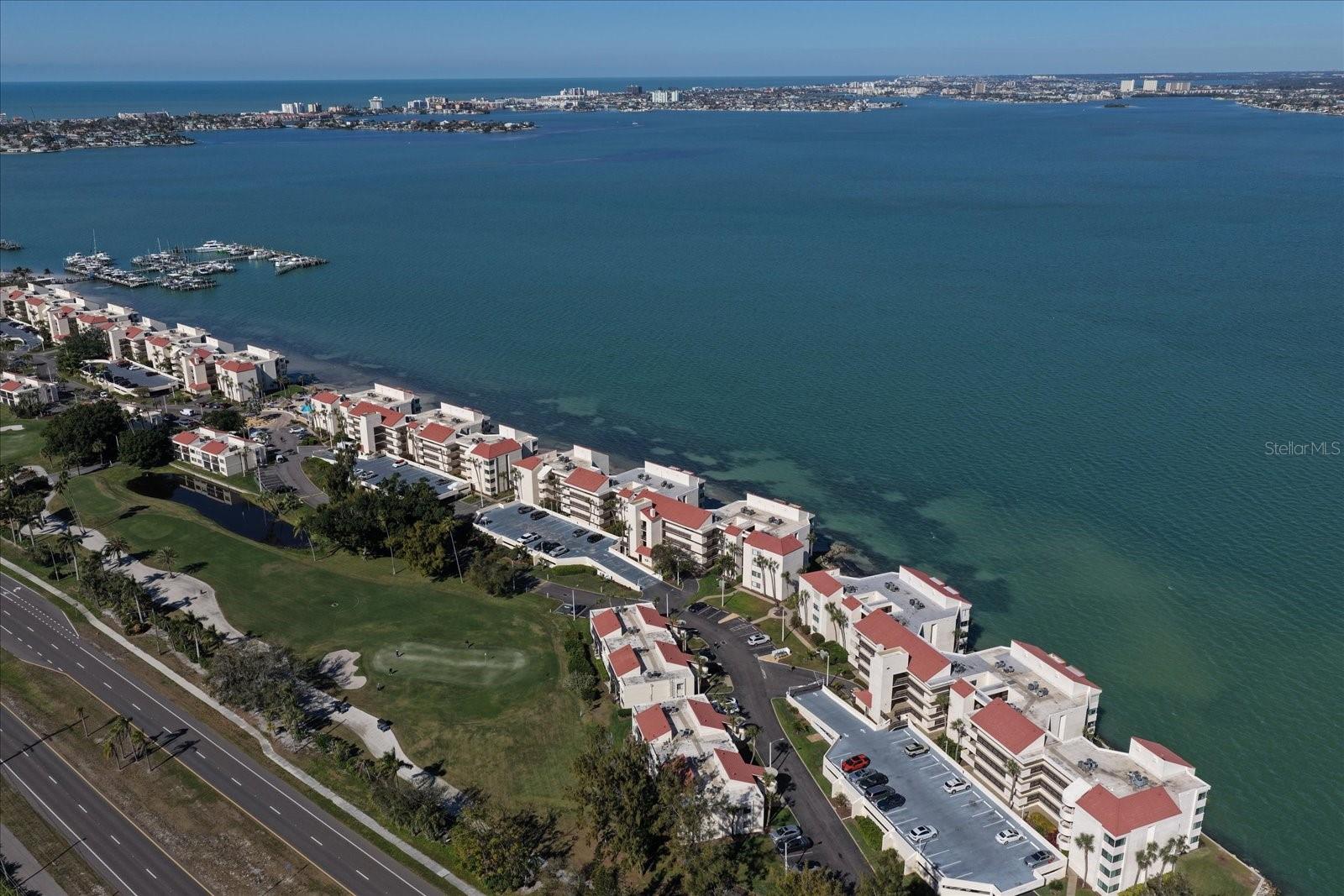Aerial view of gorgeous Isla Del Sol overlooking the Boca Ciega Bay.