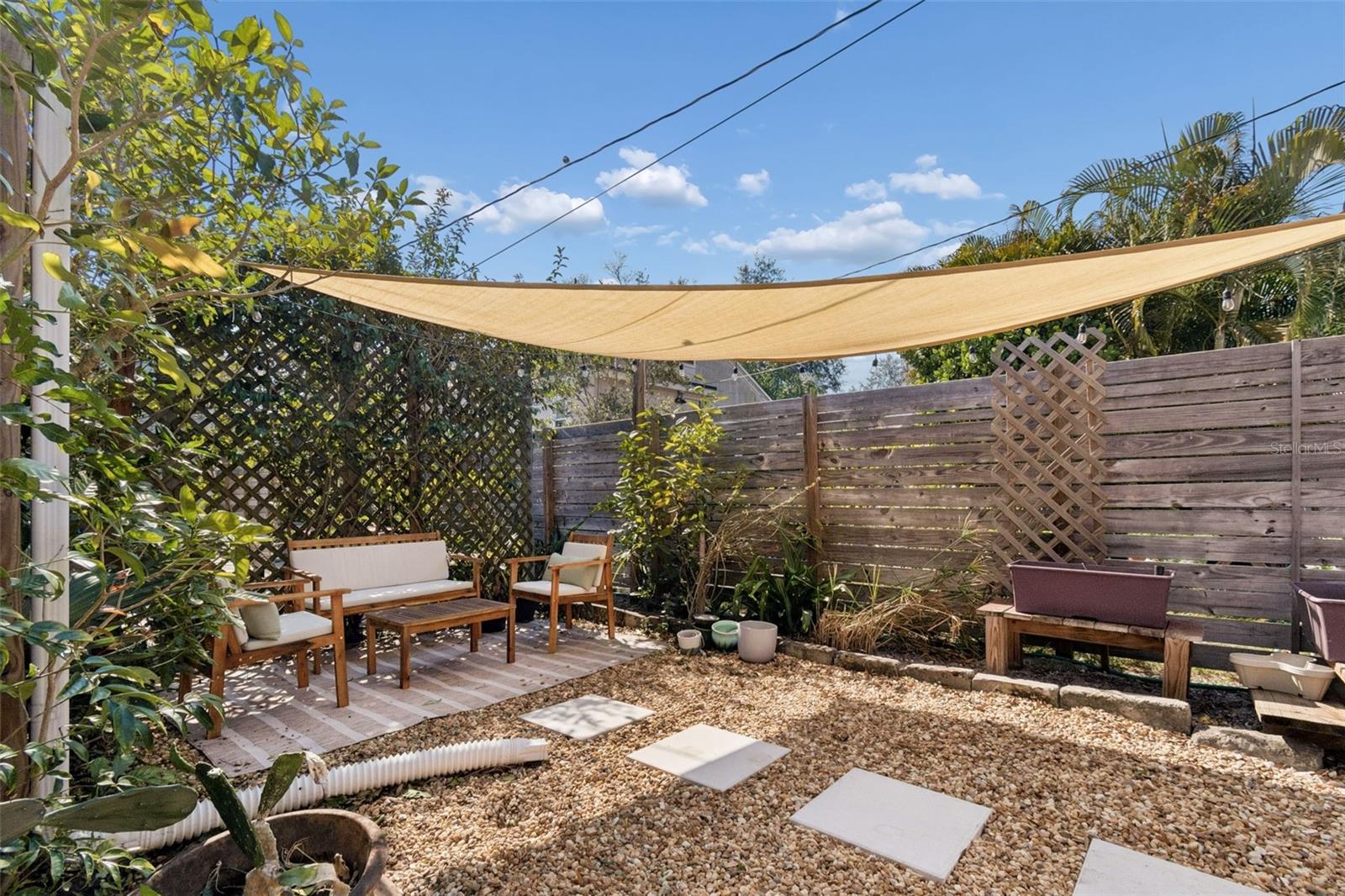 Covered patio for the upstairs apartment
