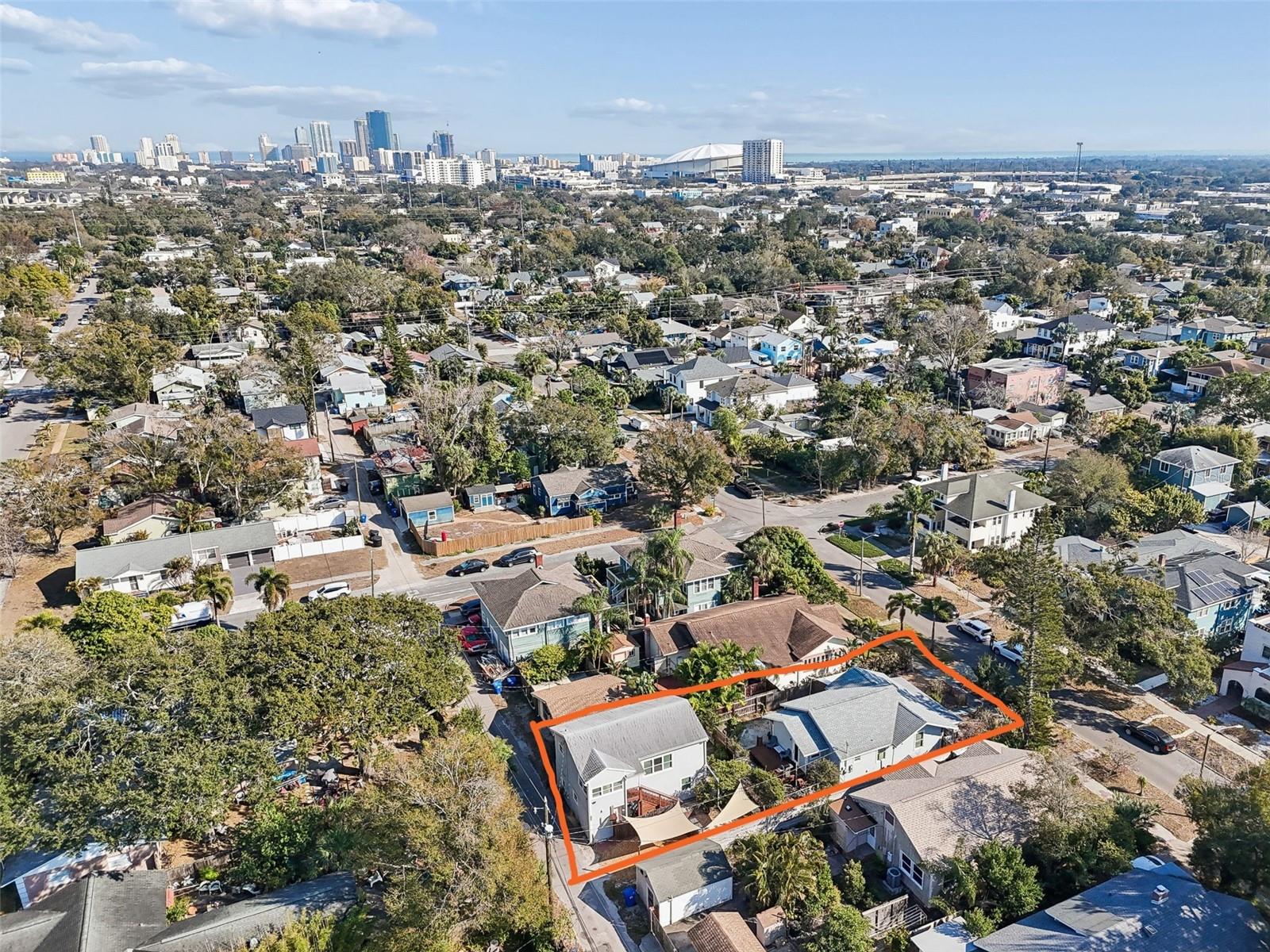 View of downtown St. Pete in the top center of photo