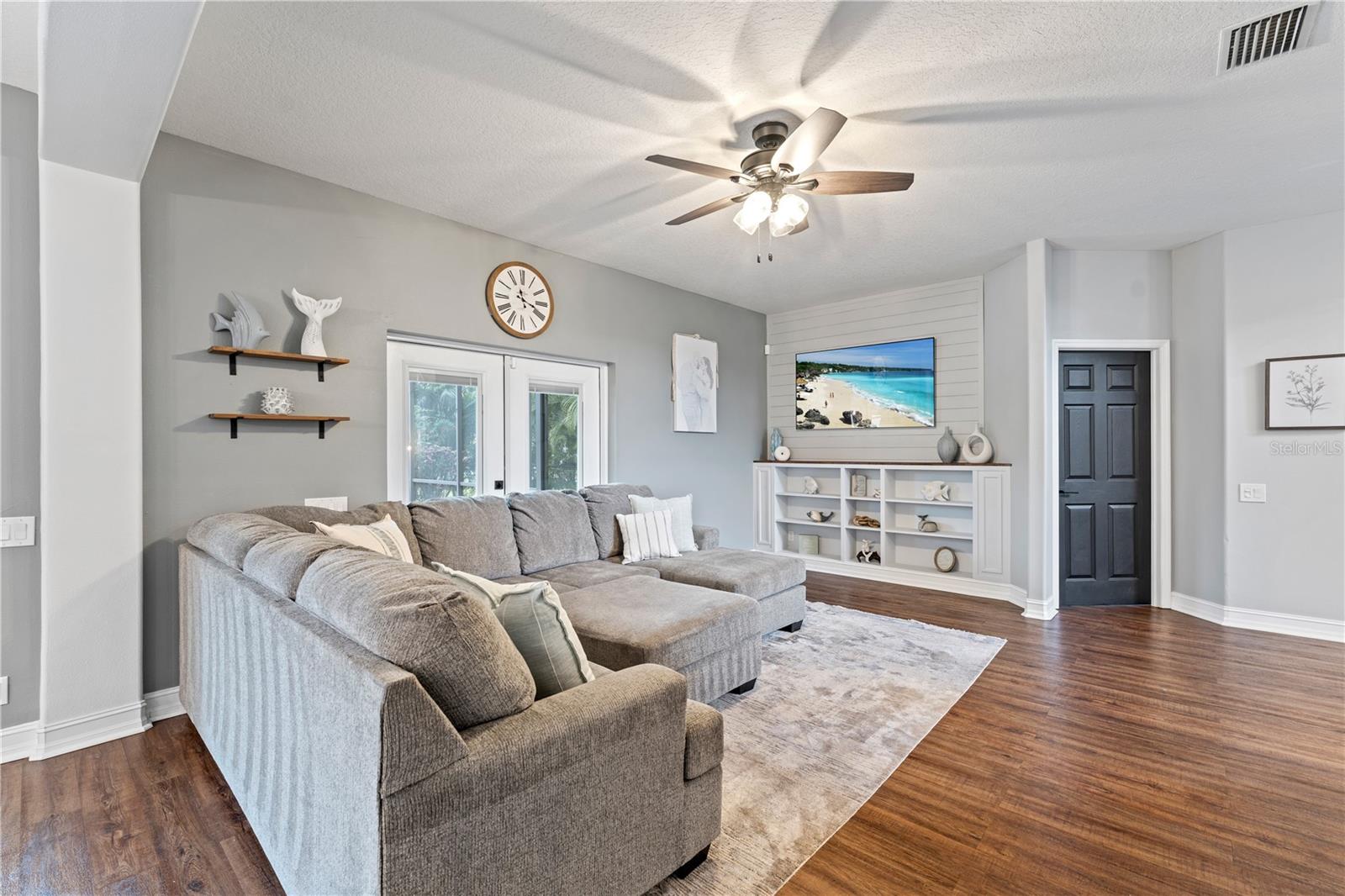 Gathering Room with Shiplap and Builtins