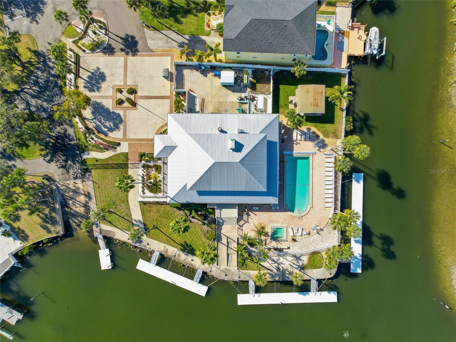 Aerial view of the clubhouse and docs