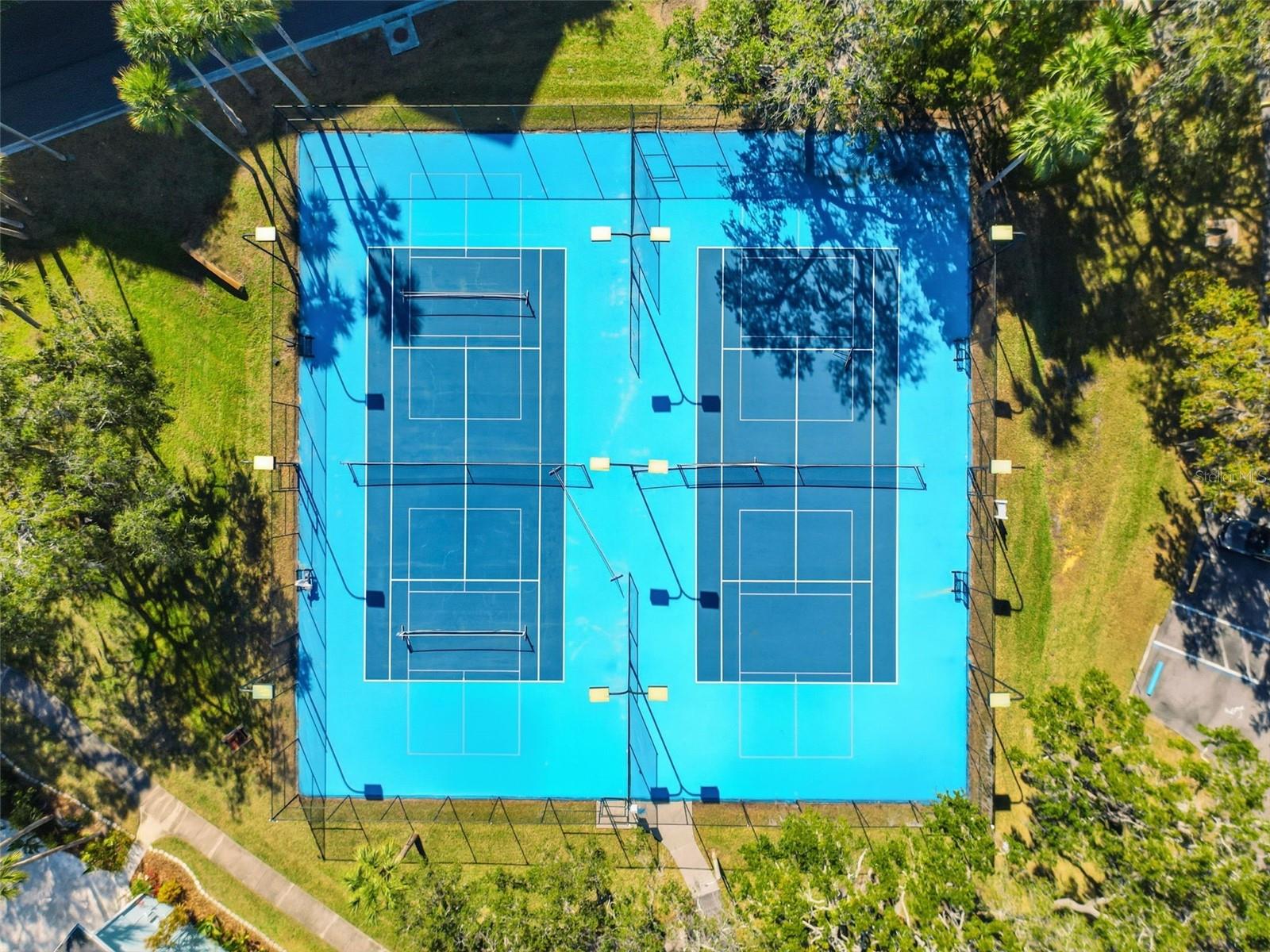 Aerial view of tennis and pickleball courts