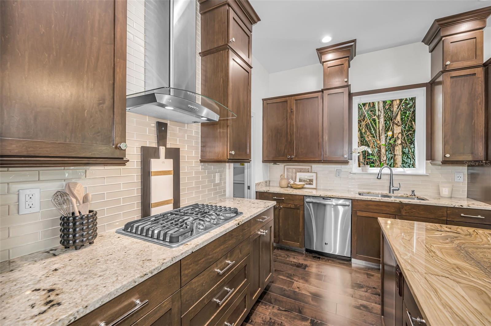 Professional-grade appliances and beautiful wood cabinetry.