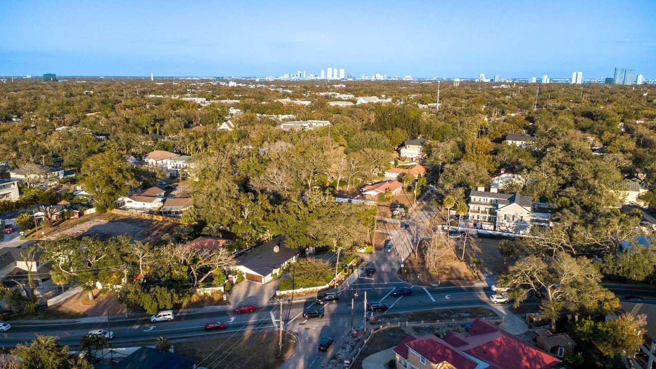 Aerial facing downtown