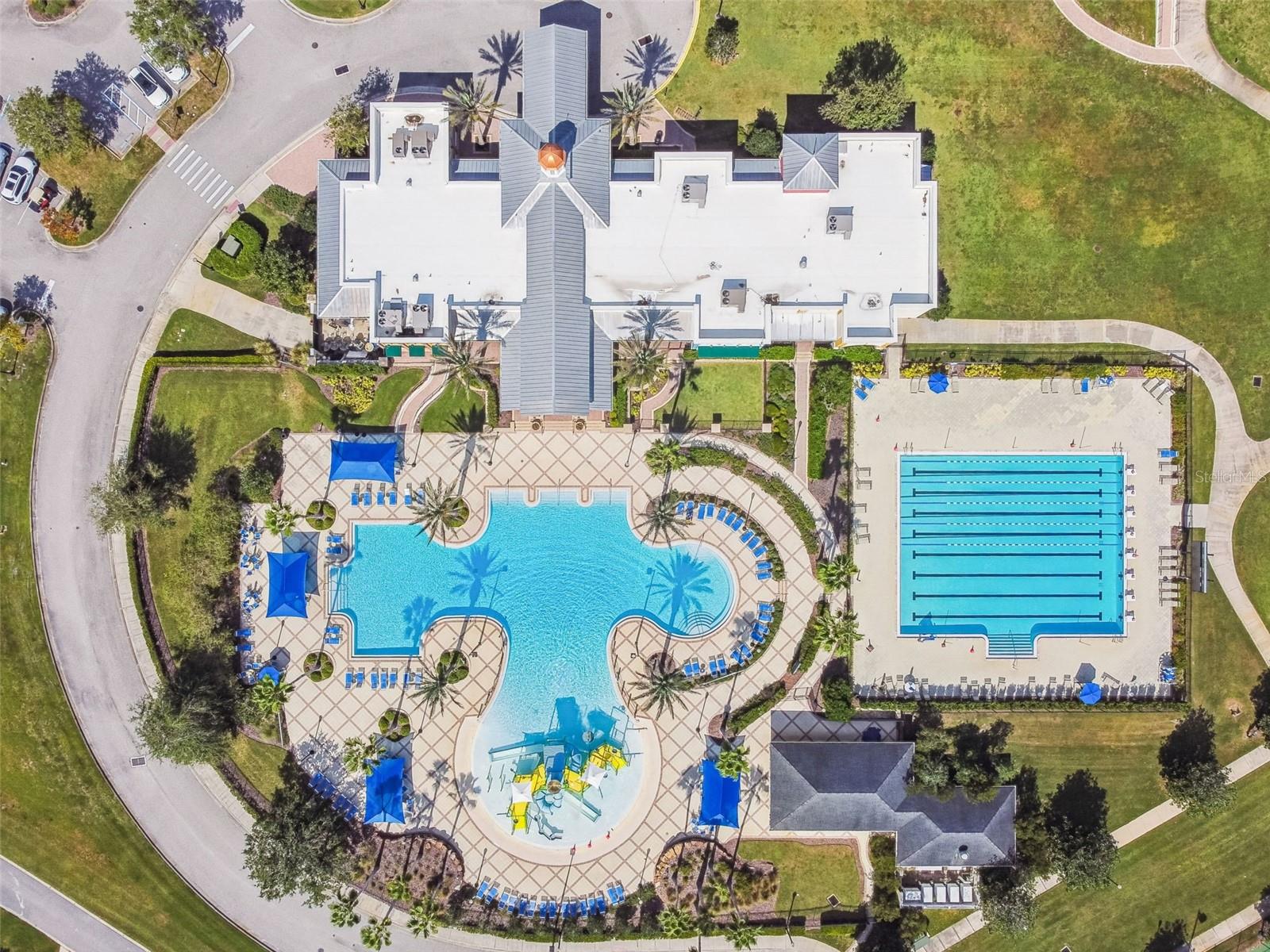 Aerial view of amenities and lap pool
