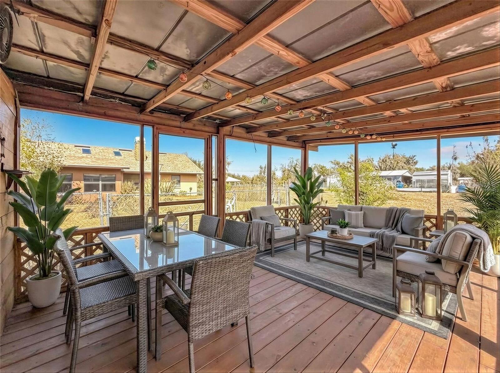 Detached Covered and Screened in Outbuilding multi use. options virtually staged