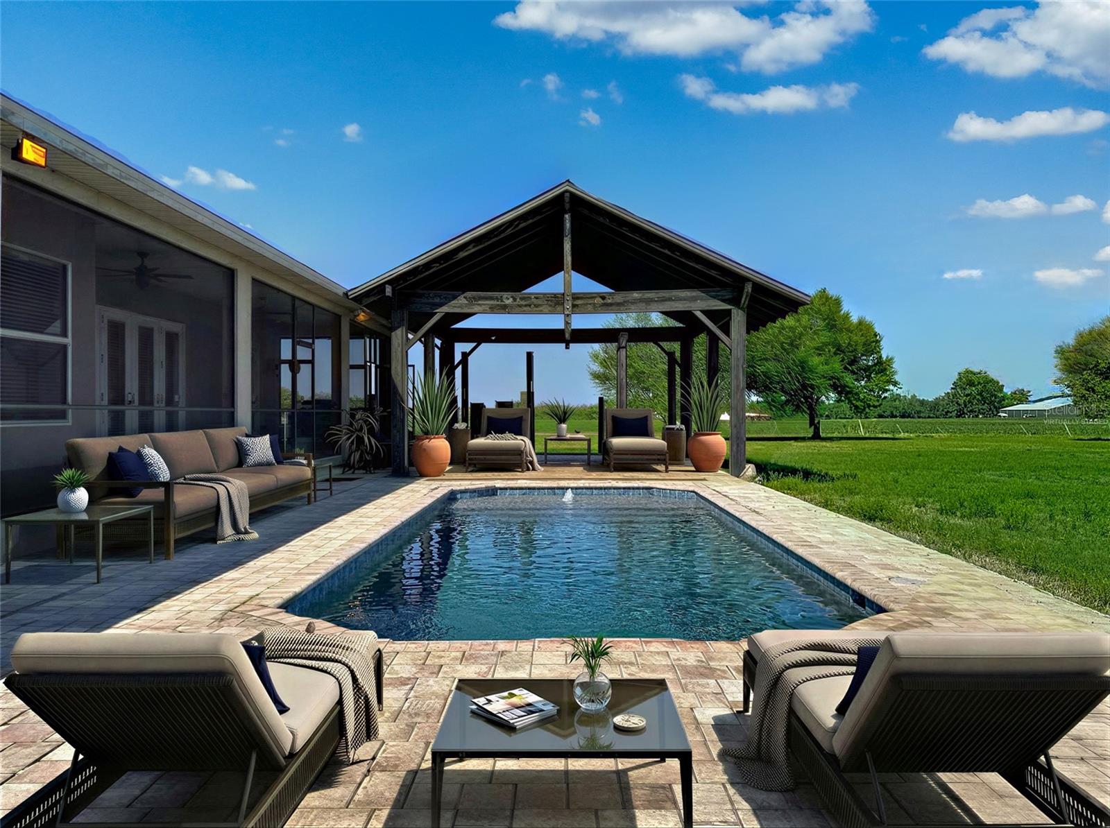 Virtually staged Saltwater Pool area