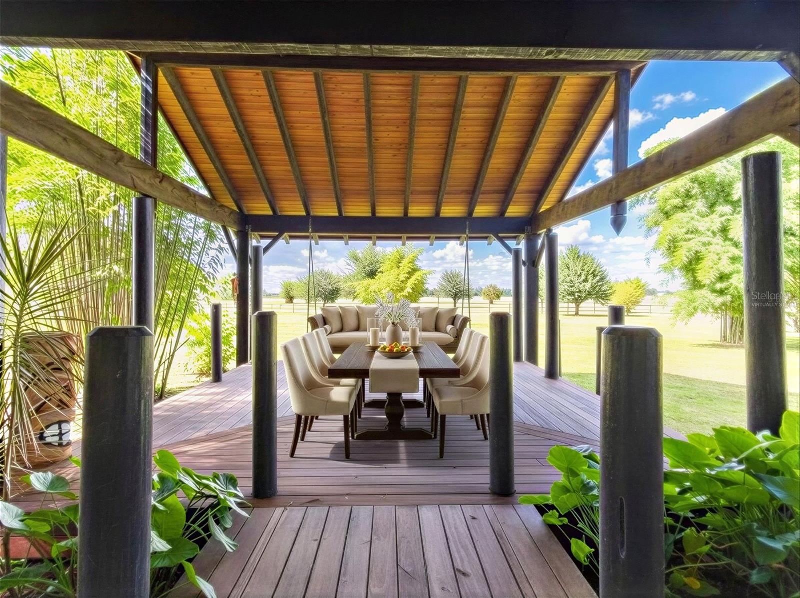 covered outside flex space by pool virtually staged