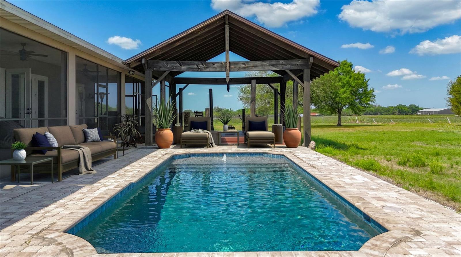 Virtually staged Saltwater Pool area