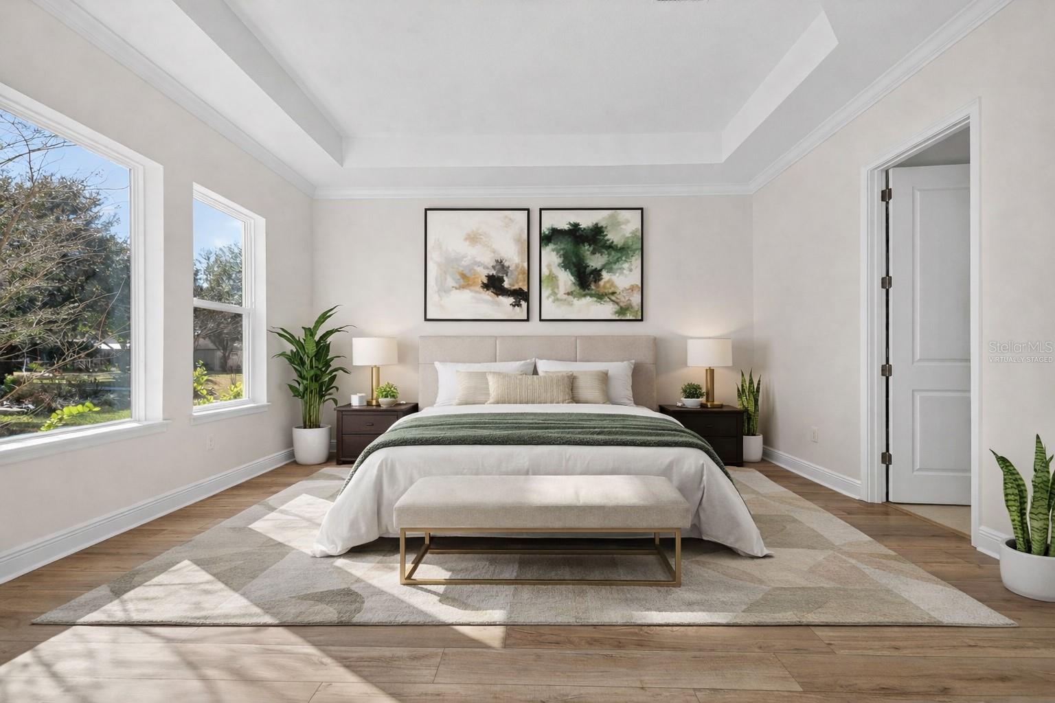 Virtually staged primary bedroom