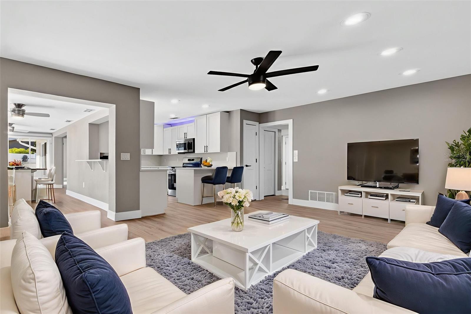 Here is a realxing living room example that your family will create many memories. Virtually staged