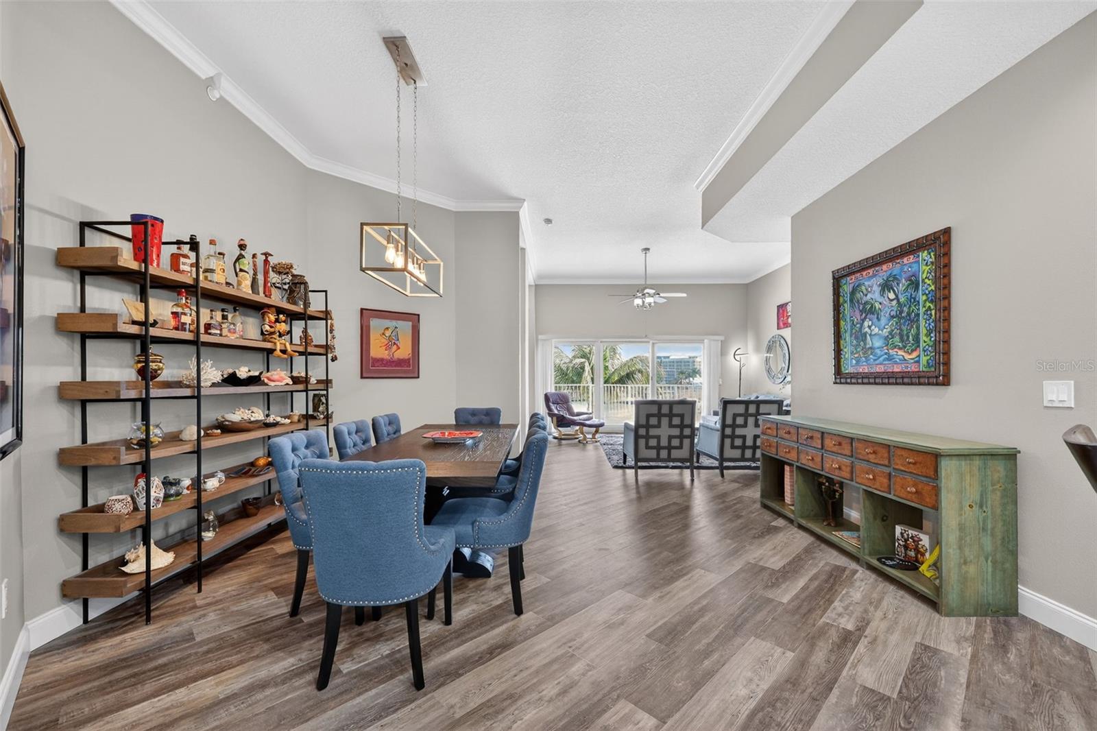 Dining area and is large and allows everyone to the see the wonderful view from the sliders in the living area