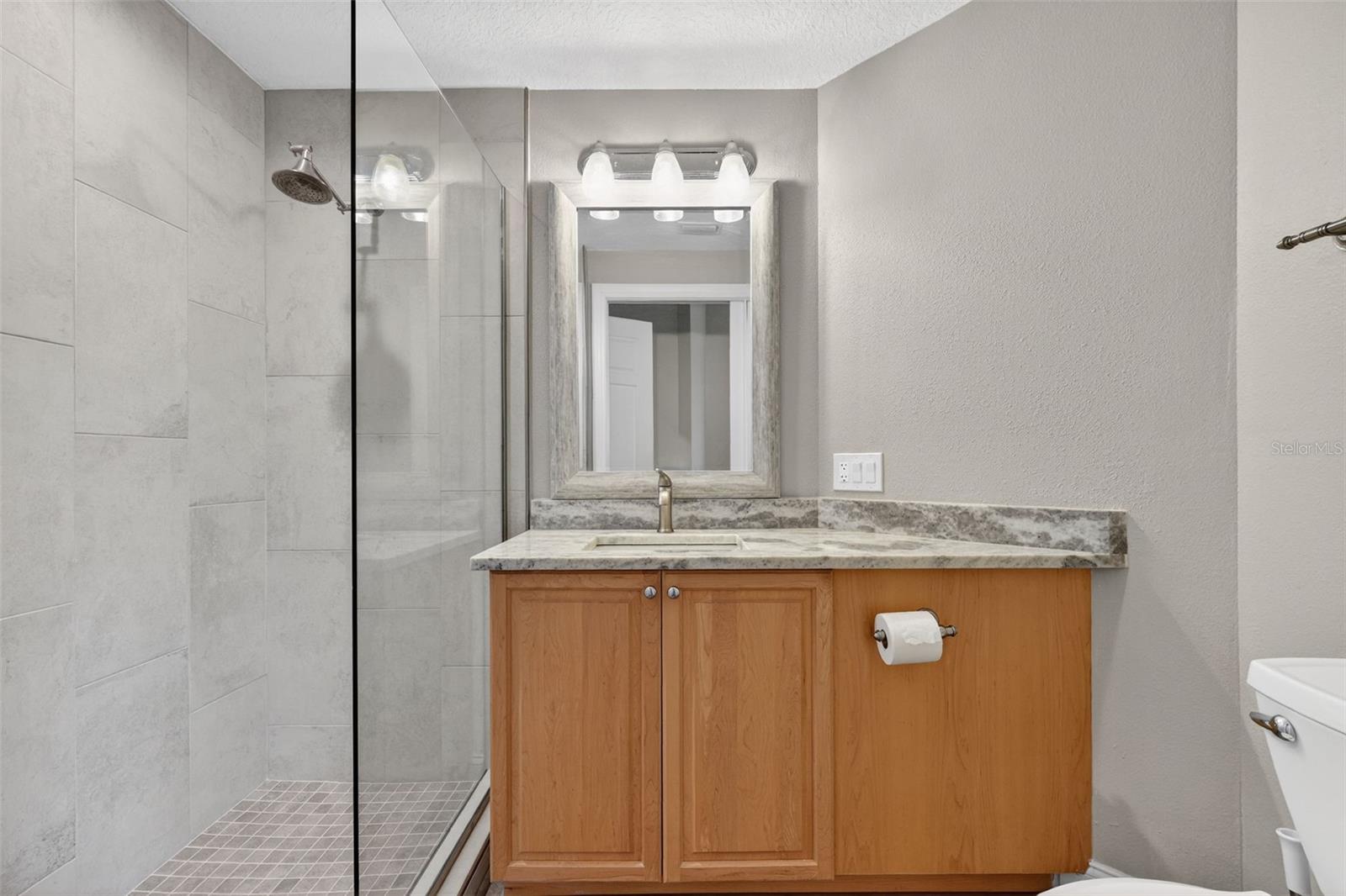 Bathroom 2 has a large walk in shower.