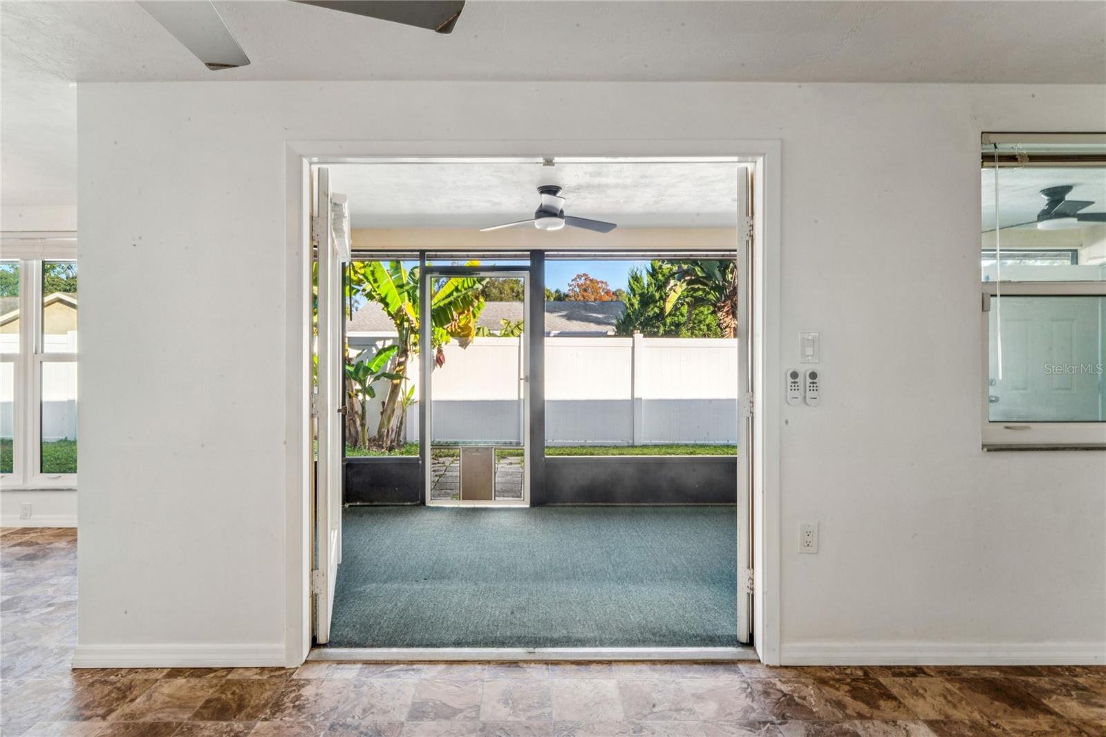 French doors to back screened in porch