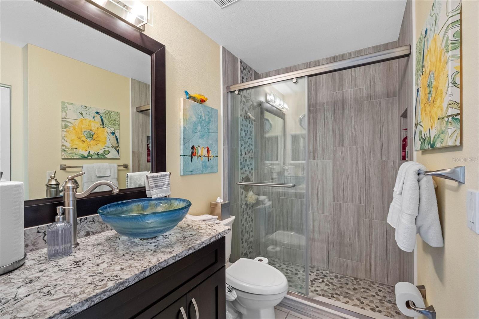 Fully renovated guest bathroom.