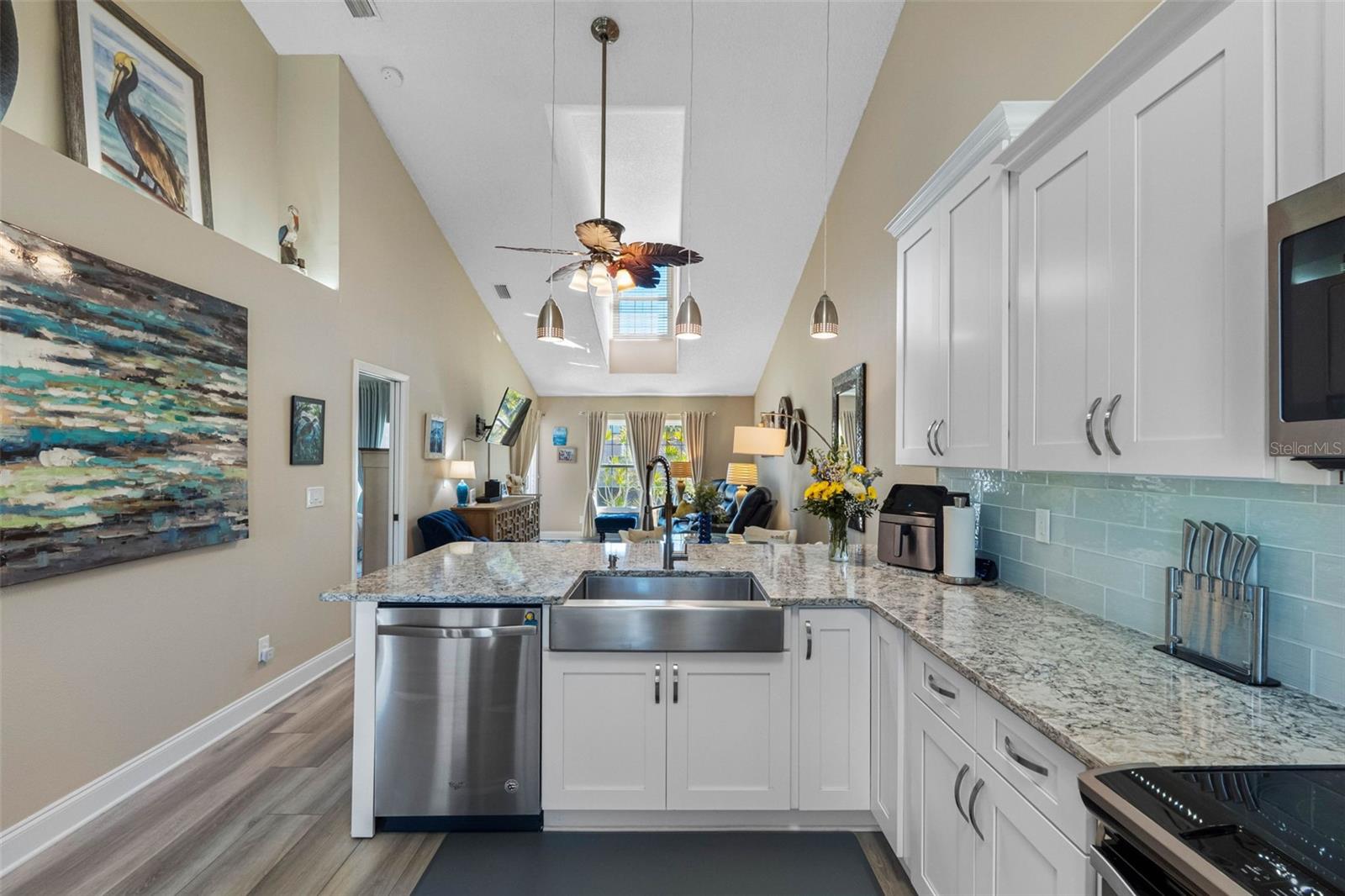 Open to the living/dining area.