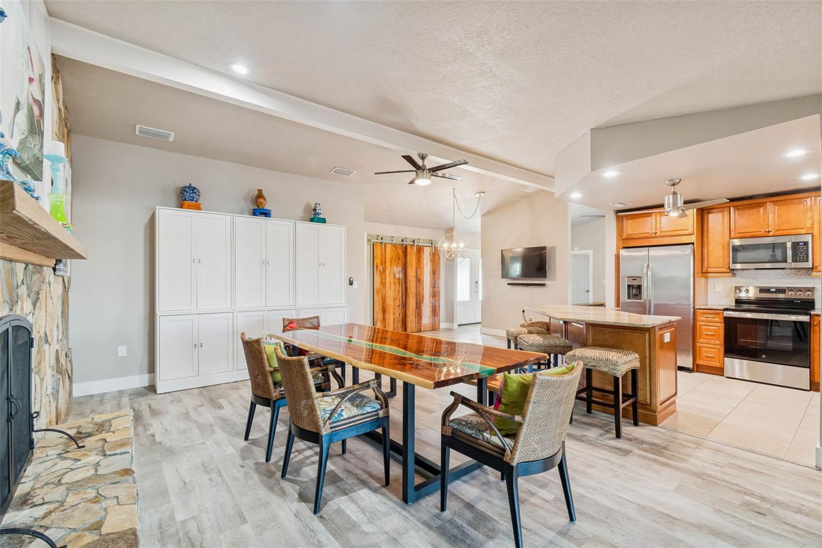 Dining area – wood-burning fireplace feature