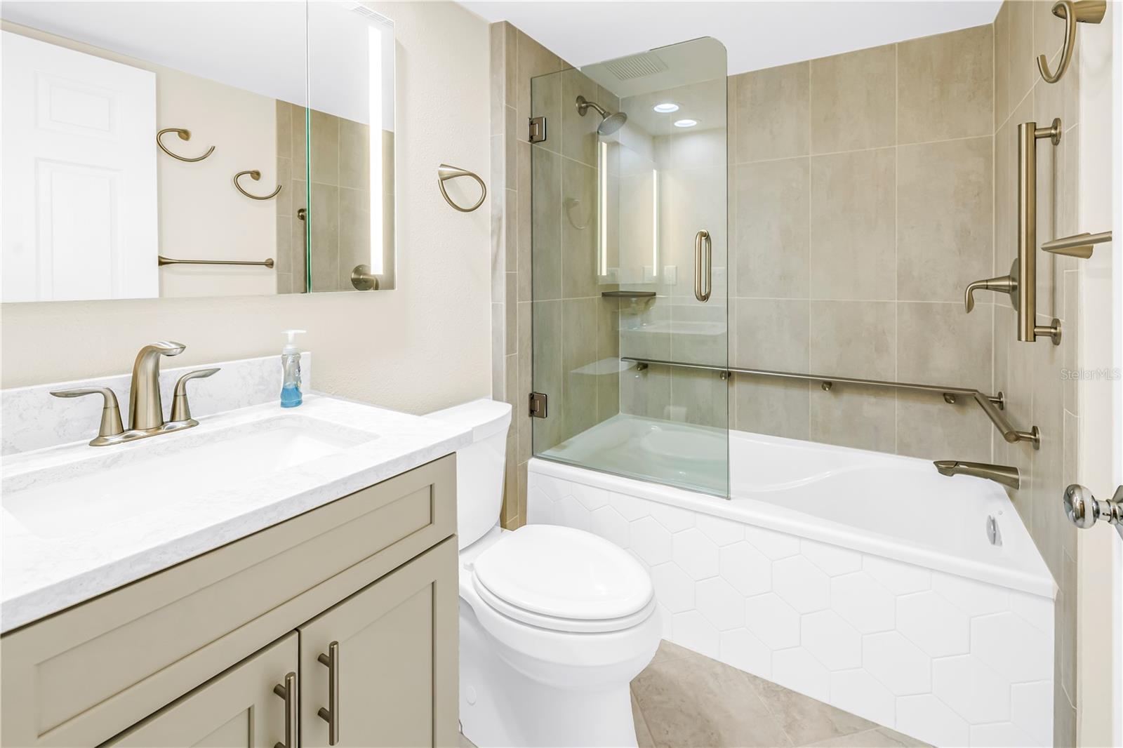 Remodeled 2nd Bath with Tub & Built in Makeup LED Cabinet