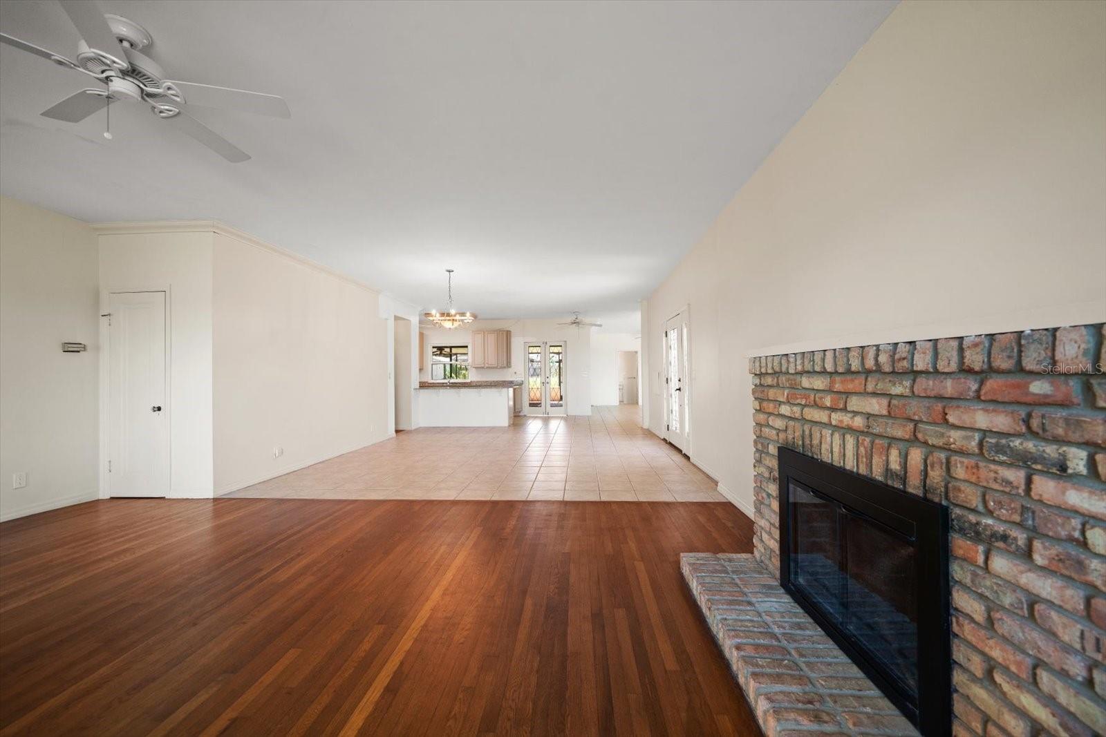 View from living room into kitchen