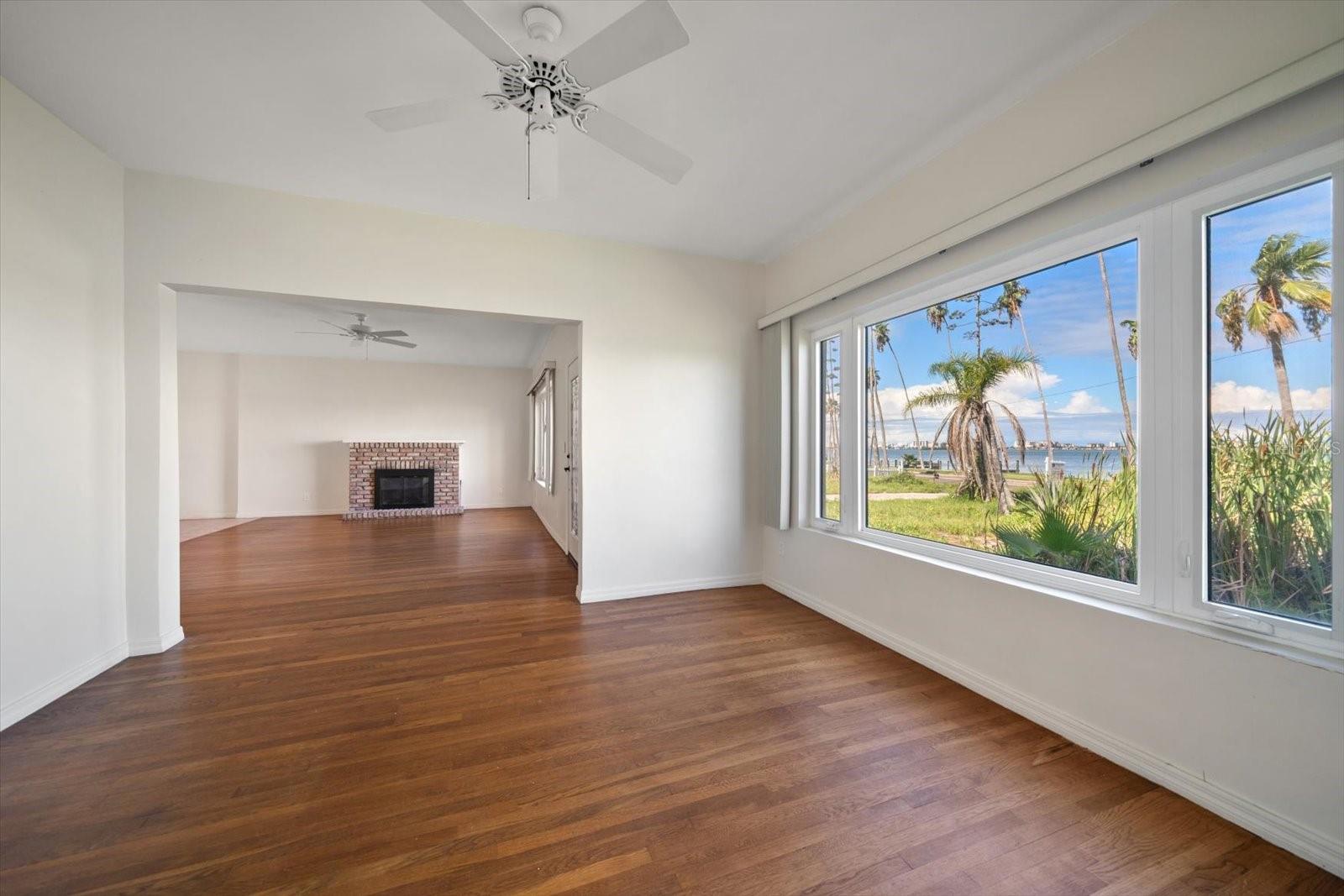 Family room overlooking water view