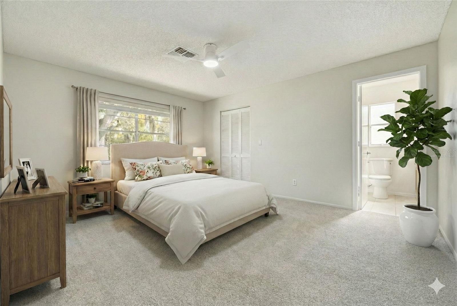 Virtually Staged Primary Bedroom en suite bathroom